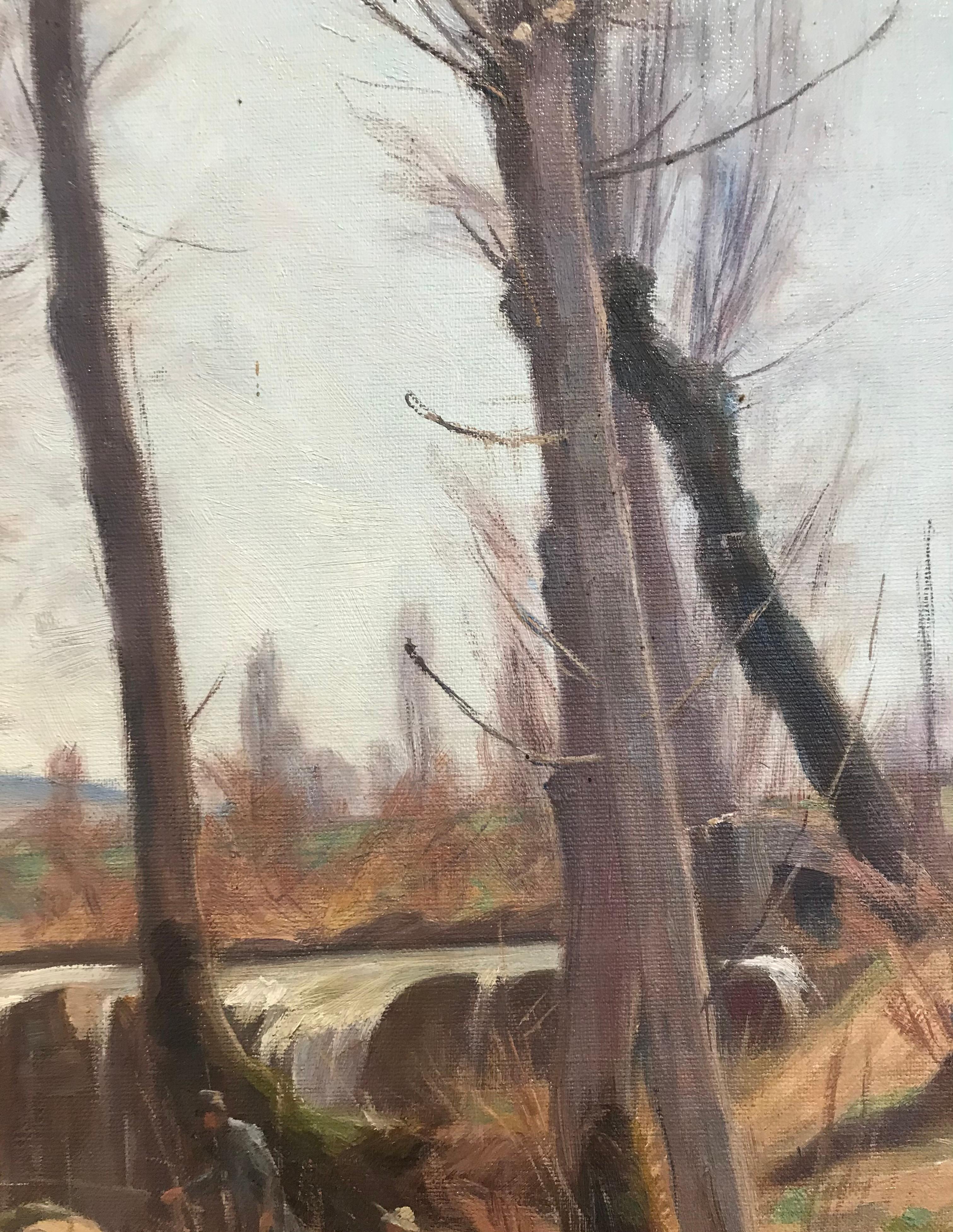 The Drize in spring, Troinex Geneva - Gray Landscape Painting by Jules Matthey