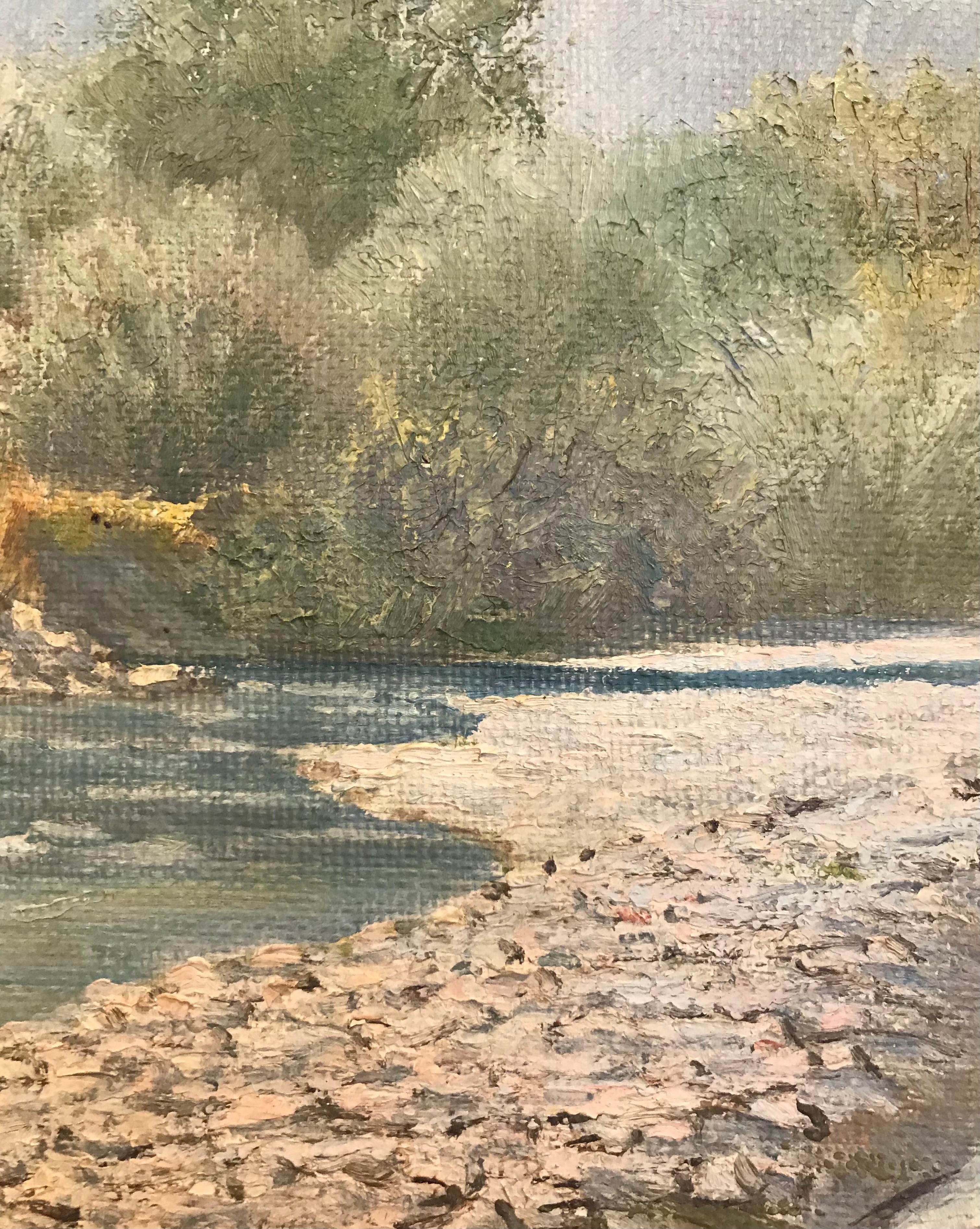 River bank by William Paul Brack - Oil on canvas 27x35 cm For Sale 1