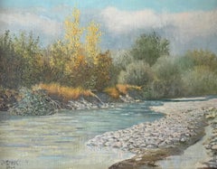Vintage River bank by William Paul Brack - Oil on canvas 27x35 cm