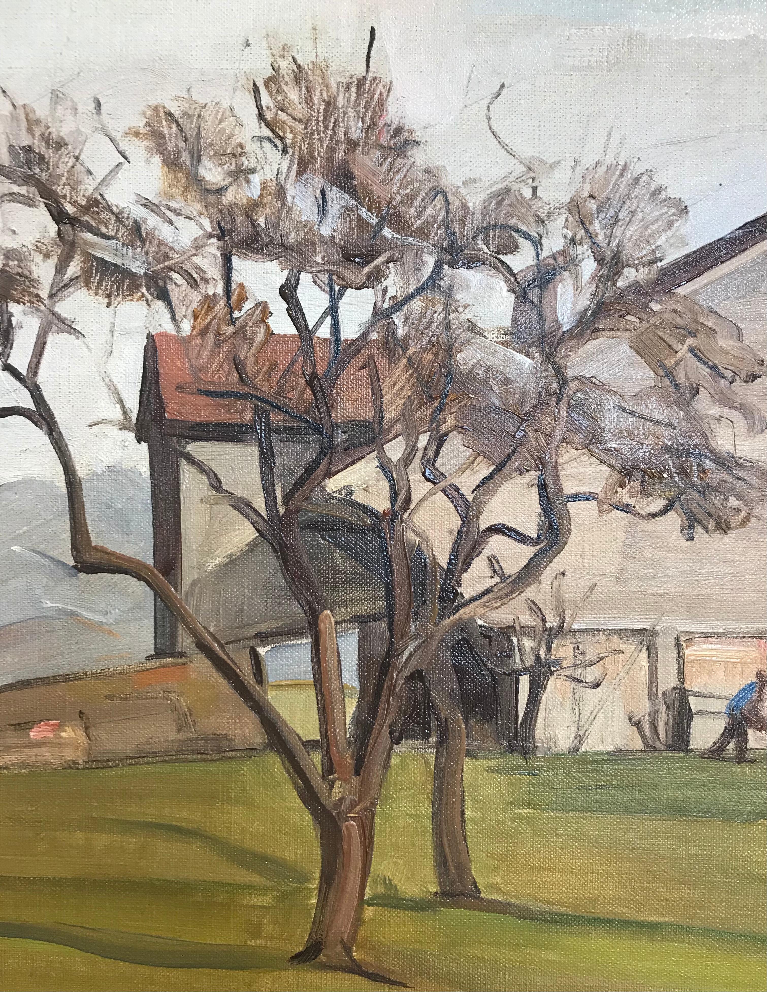 Les Collombettes - Gray Landscape Painting by Louis Henri Salzmann