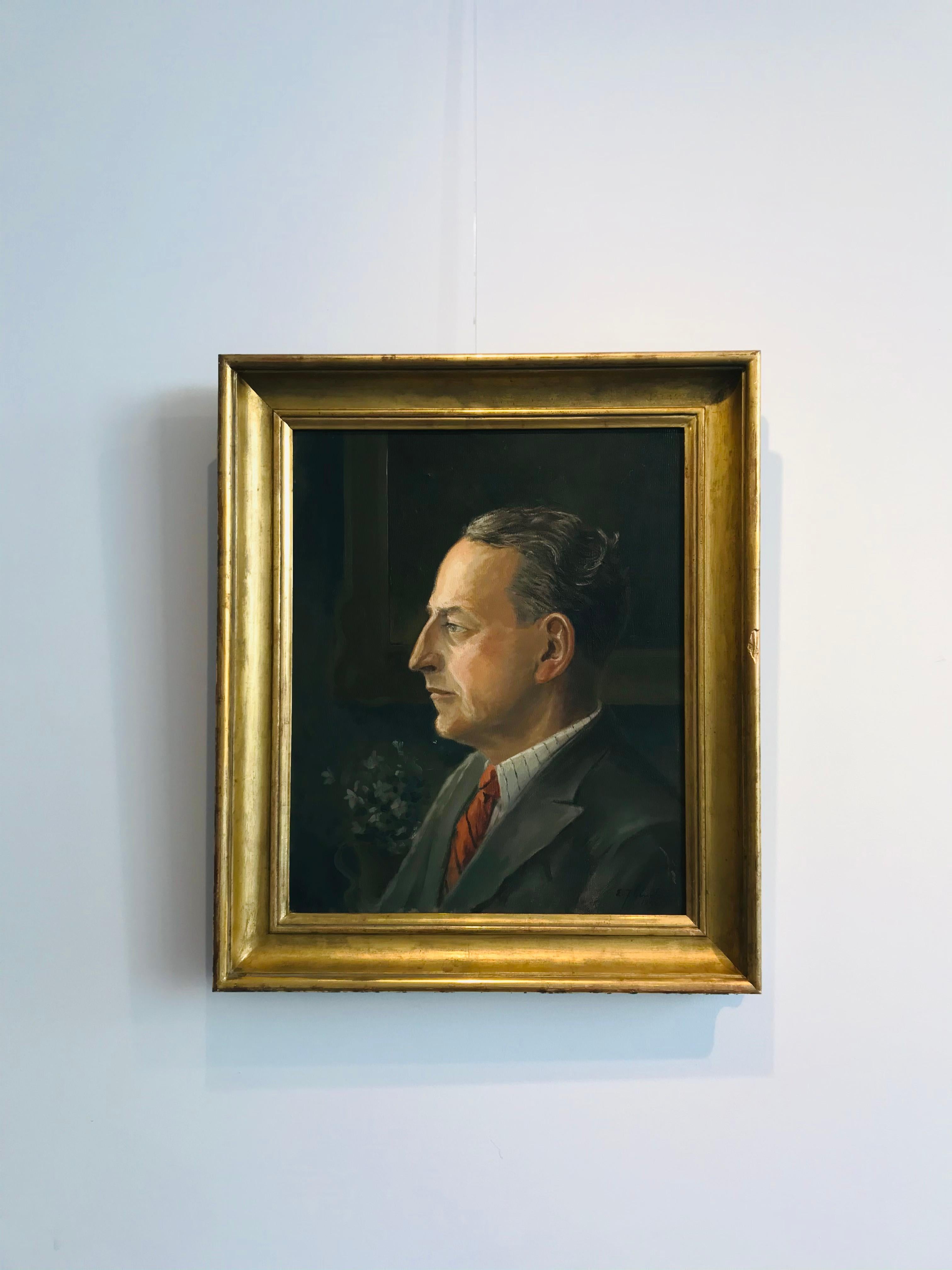 Portrait of man in suit - Painting by Emil Zbinden