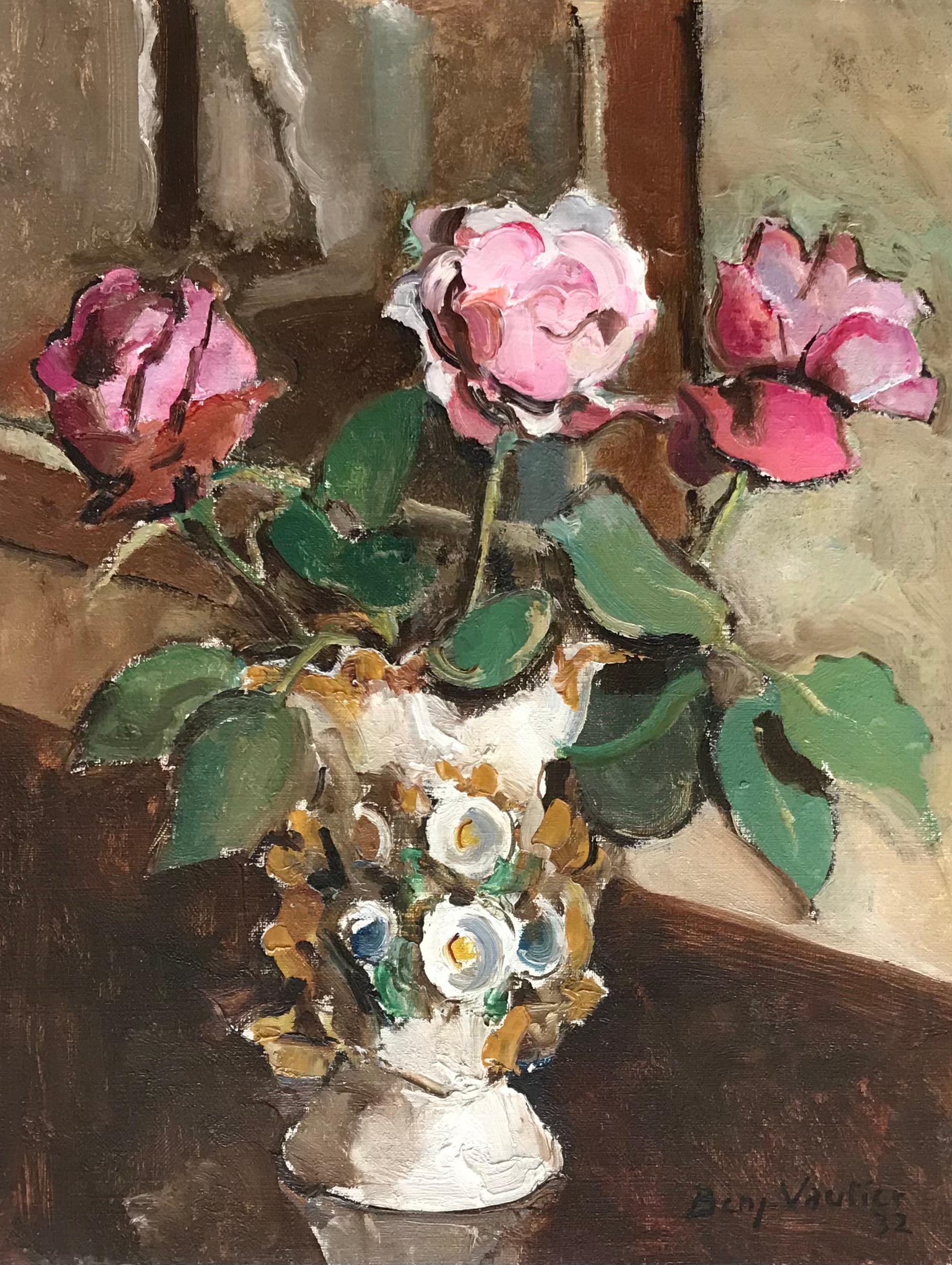 Benjamin II Vautier Still-Life Painting - Three roses