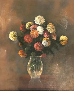 Vintage Dahlias by Roger Delapierre - Oil on canvas 46x55 cm