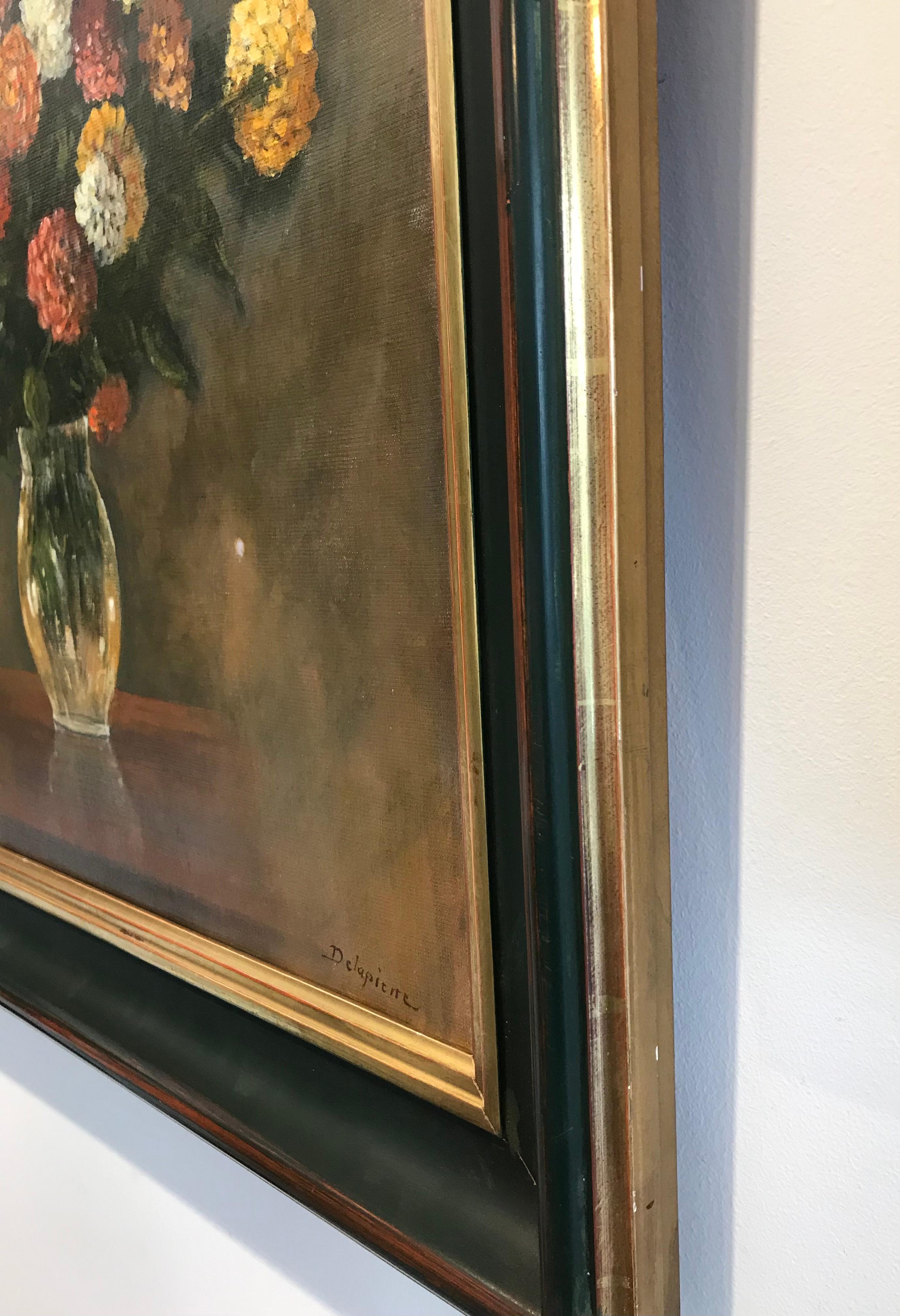 Huile sur toile Dahlias de Roger Delapierre, 46 x55 cm en vente 6