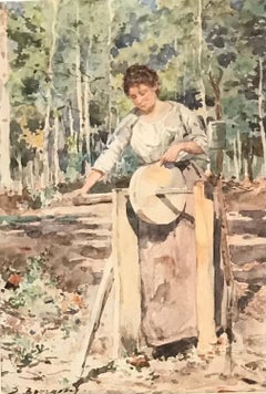 "Blade sharpening" by Marie Désiré Bourgoin - Watercolor 