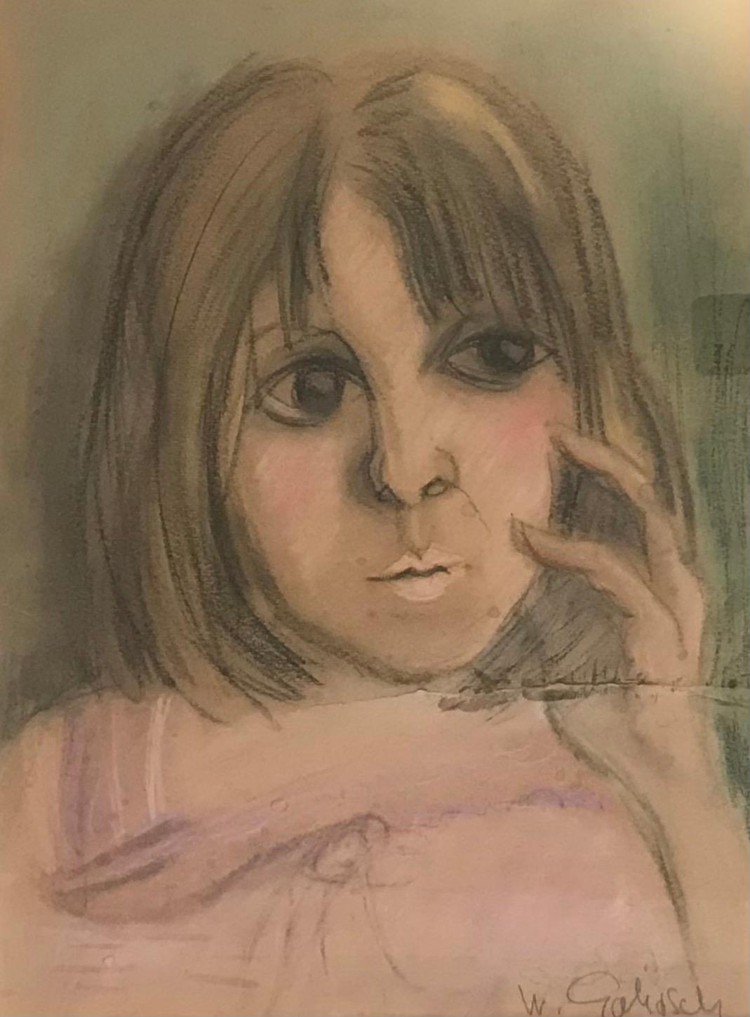 Pensive young woman by William Goliasch - Pastel on paper