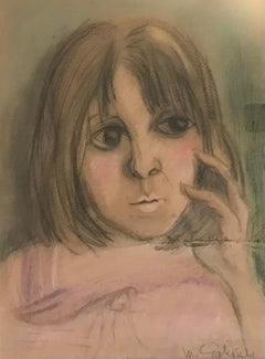Pensive young woman by William Goliasch - Pastel on paper