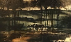 Peinture à l'huile sur toile « Horse riding » de Sergio Cecchi