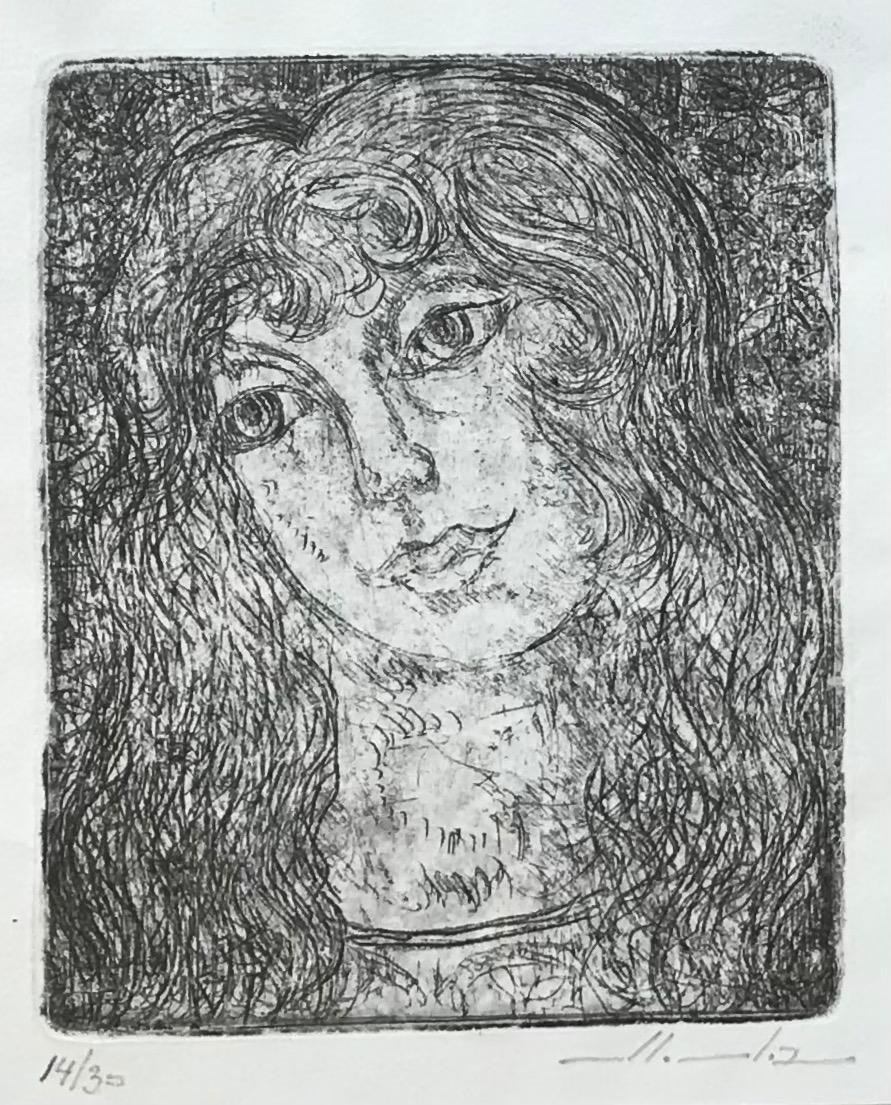 Little girl by Marius Chambaz - Etching 10x12 cm