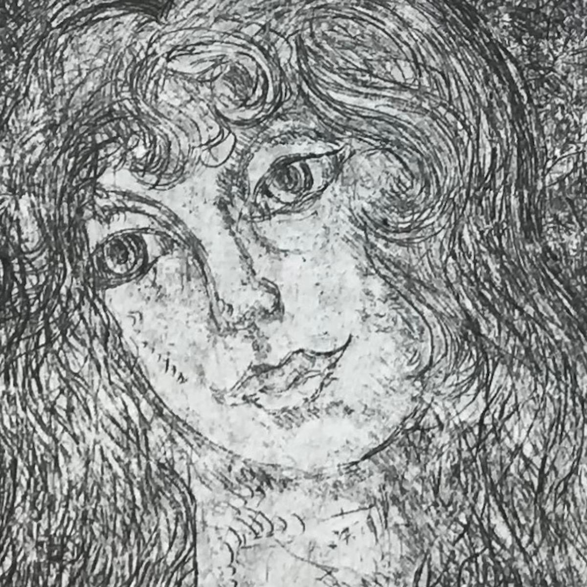 Little girl by Marius Chambaz - Etching 10x12 cm For Sale 4