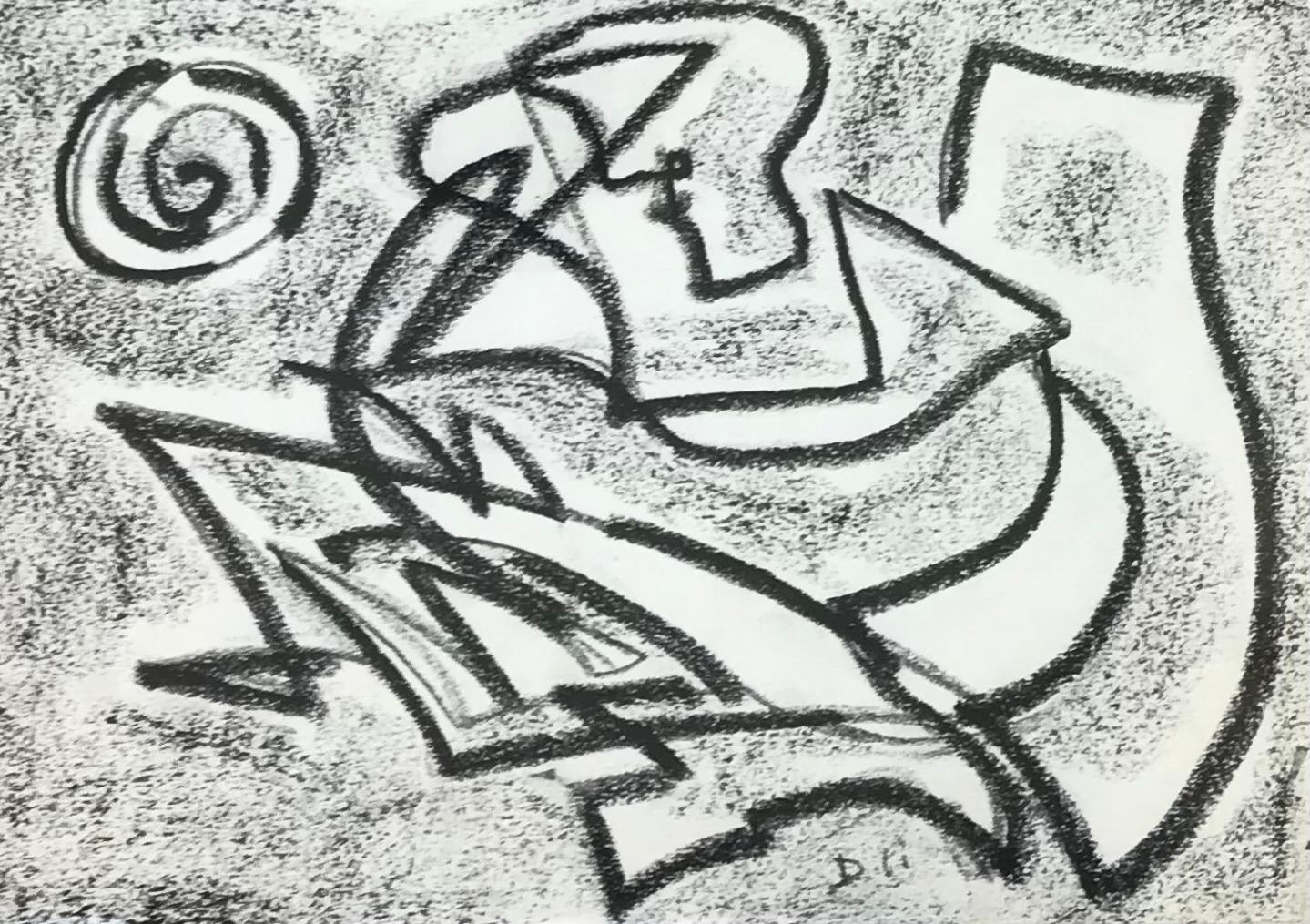 Abstract composition by Julien Dinou - Charcoal on paper A4 size 