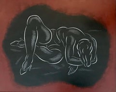 The woman who hides by Jean Blailé - Chalk 39x49 cm