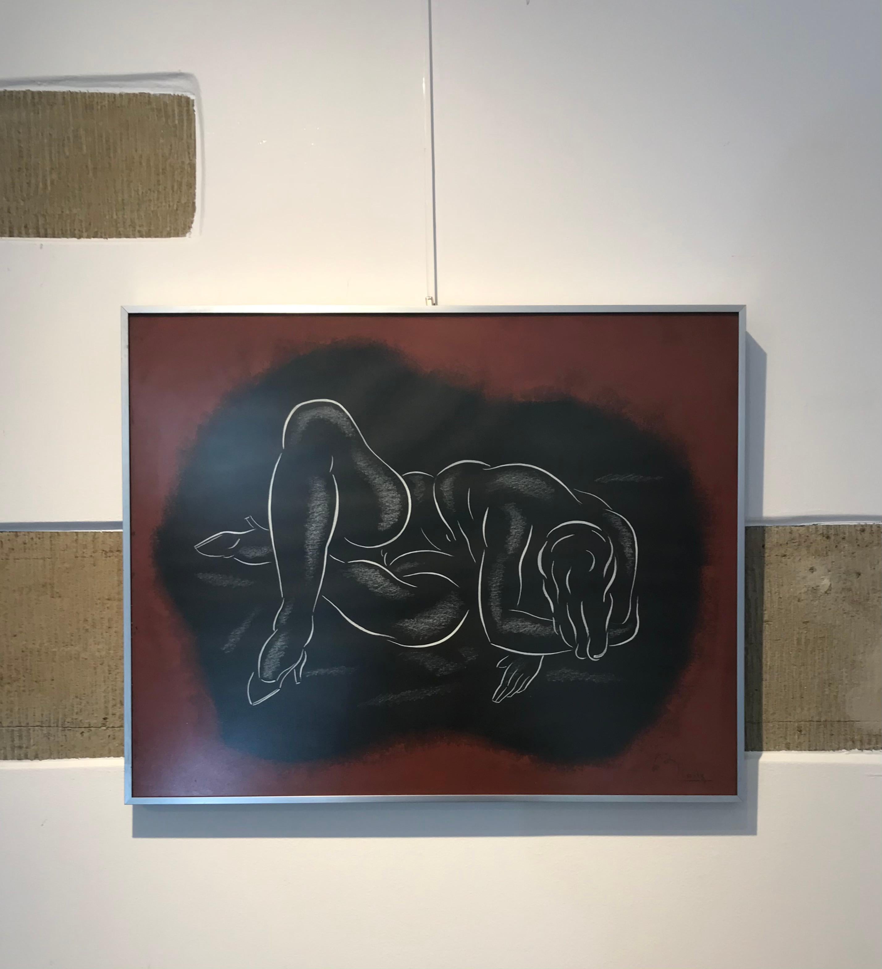 The woman who hides by Jean Blailé - Chalk 39x49 cm For Sale 1