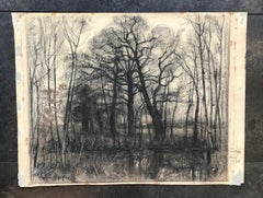 Paesaggio di fogliame verso Cointrin, Ginevra di César Bolle - Carboncino 38x51 cm
