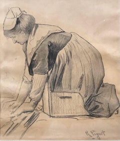 Housewife von Rodolphe Piguet – Zeichnung 21x24 cm