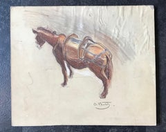 croquis de cheval d'Otto Vautier - dessin sur papier 31x37 cm