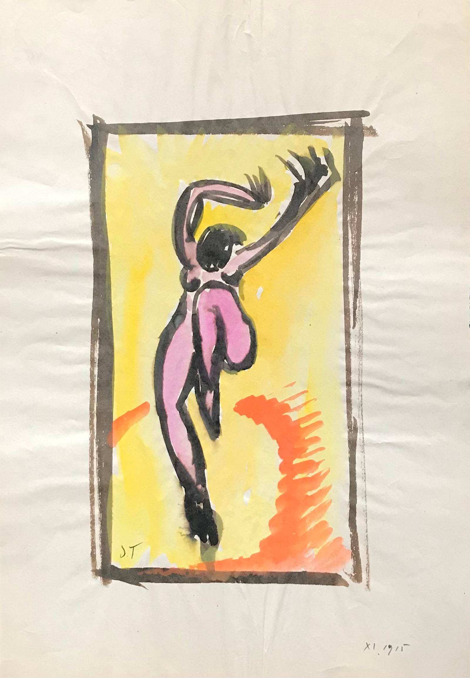 En pleine swing de John Torcapel - Gouache sur papier 24x35 cm