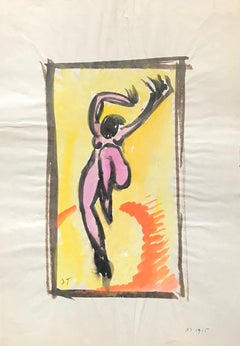 En pleine swing de John Torcapel - Gouache sur papier 24x35 cm