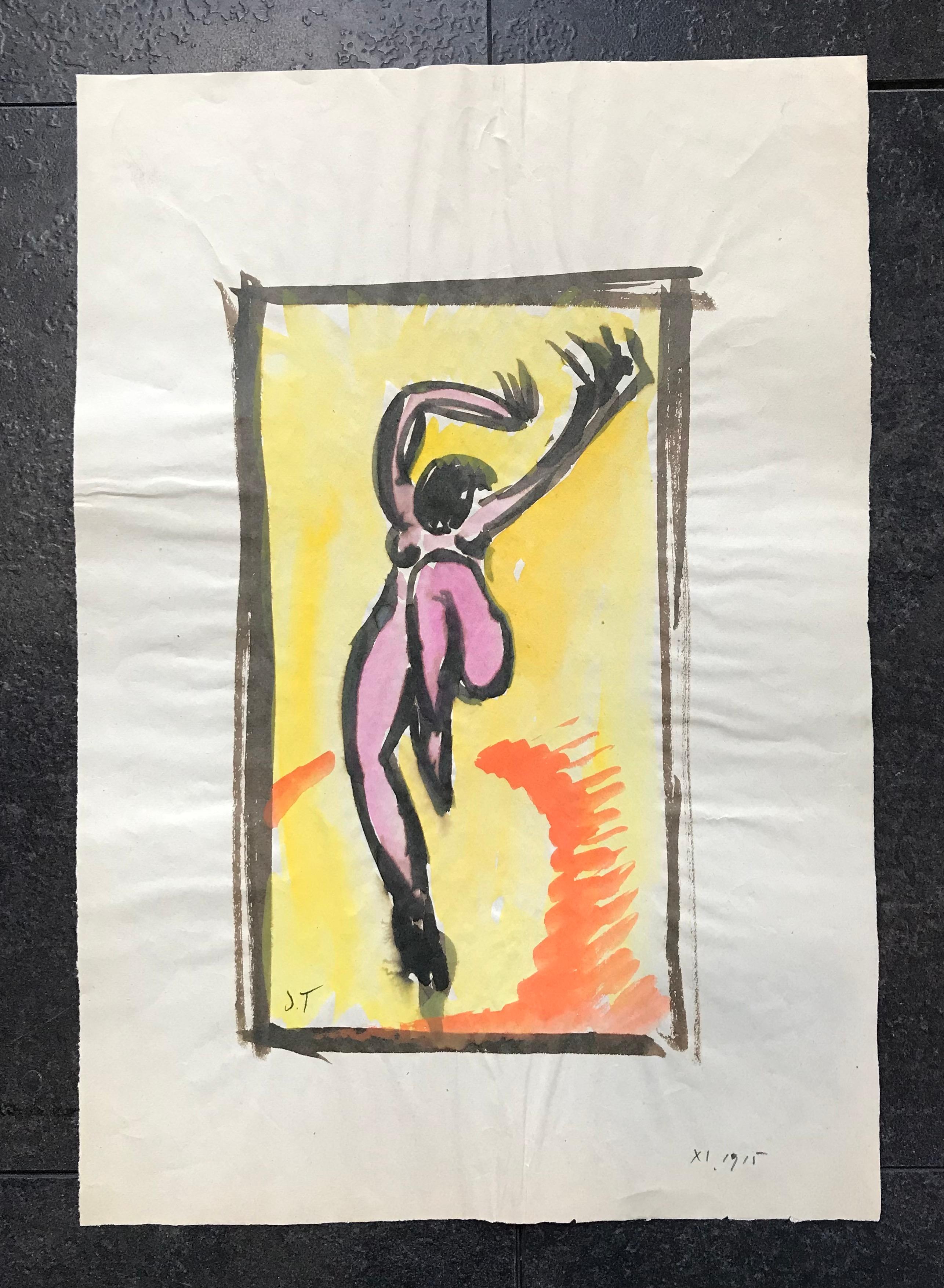 In piena attività di John Torcapel - Guazzo su carta 24x35 cm in vendita 1