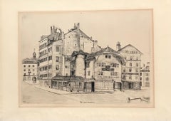 Little Coutance, Geneva by Georges Bastard - Engraving 36x26 cm