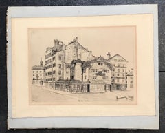 Little Coutance, Geneva by Georges Bastard - Engraving 36x26 cm