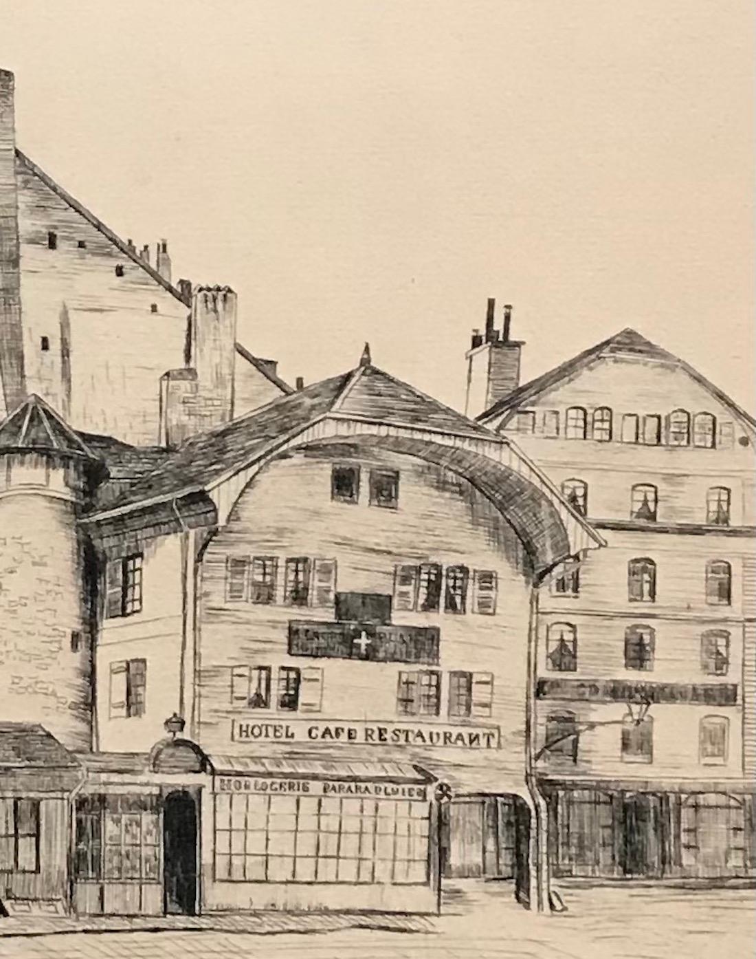 Little Coutance, Geneva by Georges Bastard - Engraving 36x26 cm For Sale 3