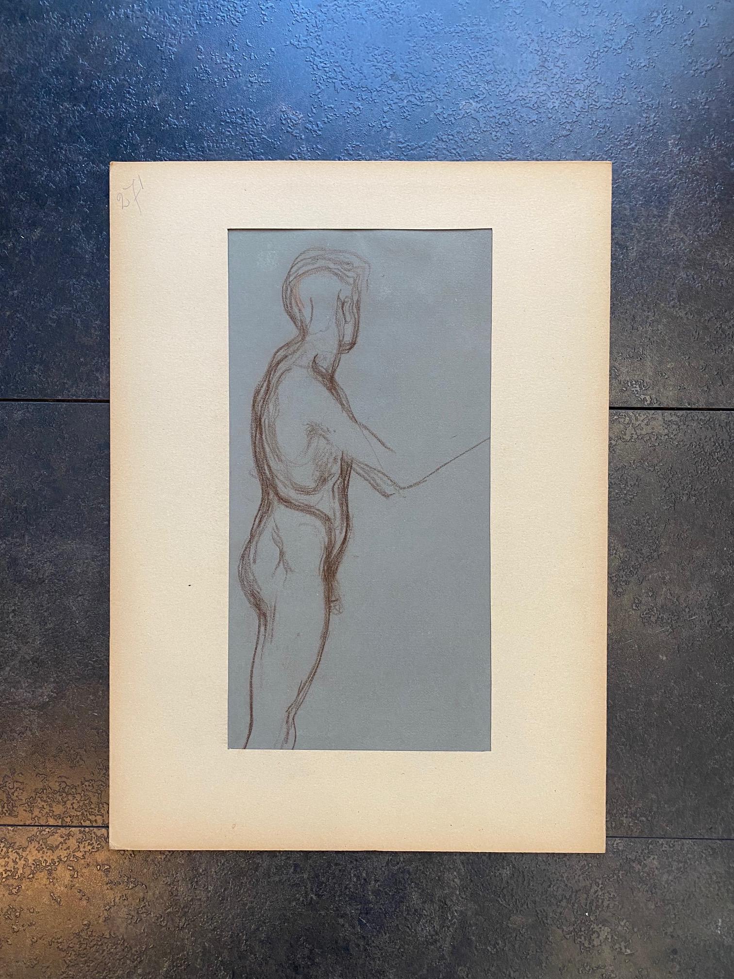 Sketch des Mannes von Otto Vautier - Bleistift auf Papier 22x45 cm im Angebot 1
