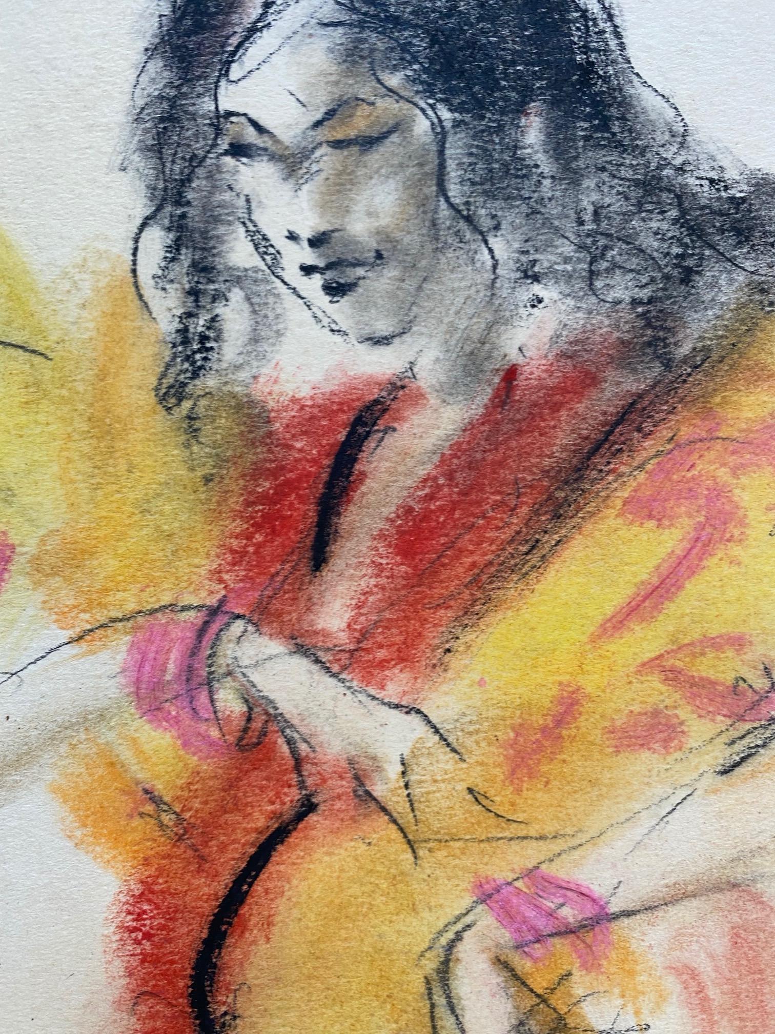 Danseur flamenco de Jose Parera - pastel à l'huile sur papier 50x70 cm en vente 3