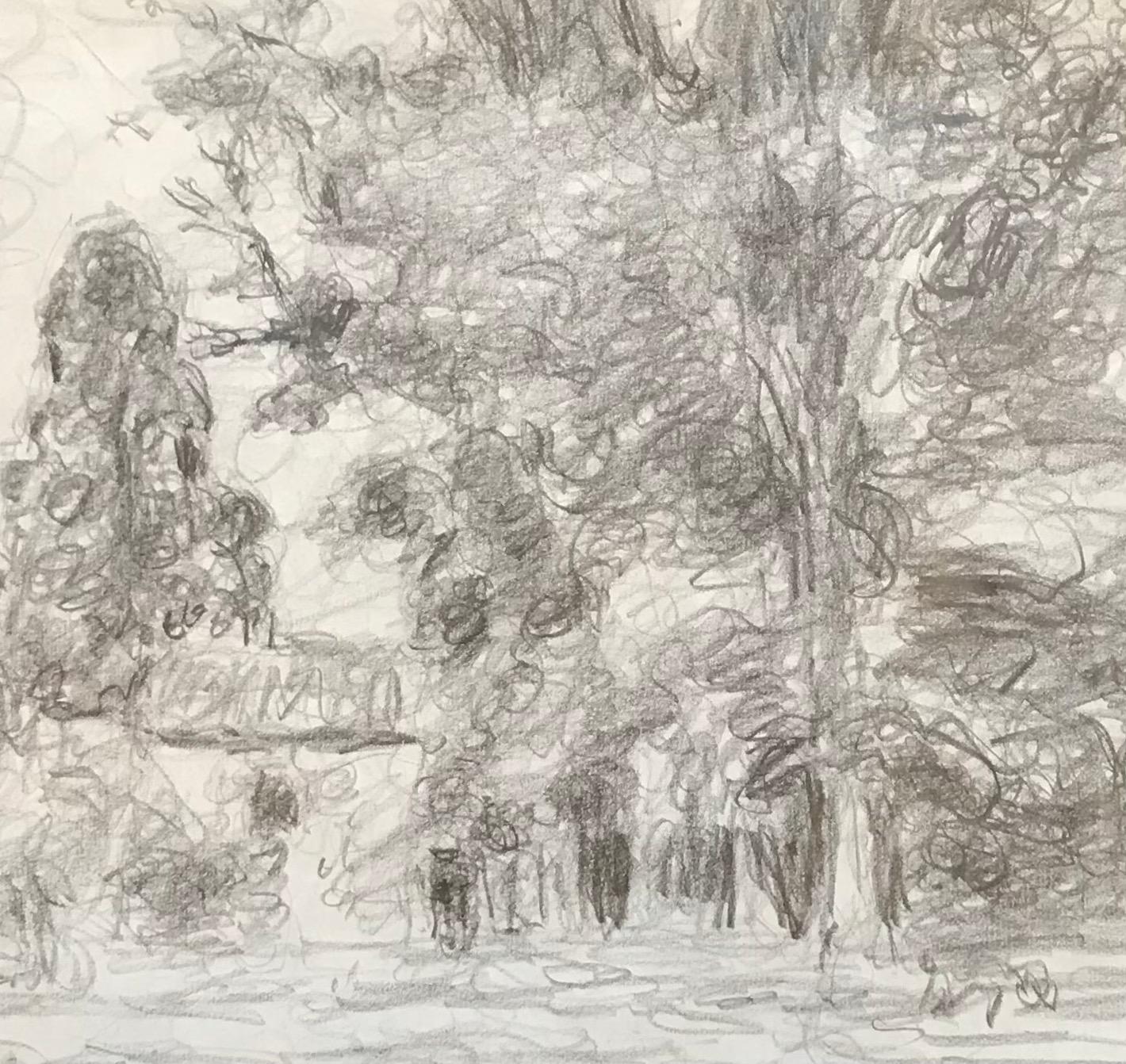 Landscape by Paul Mathey - Pencil on paper 30x43 cm For Sale 2