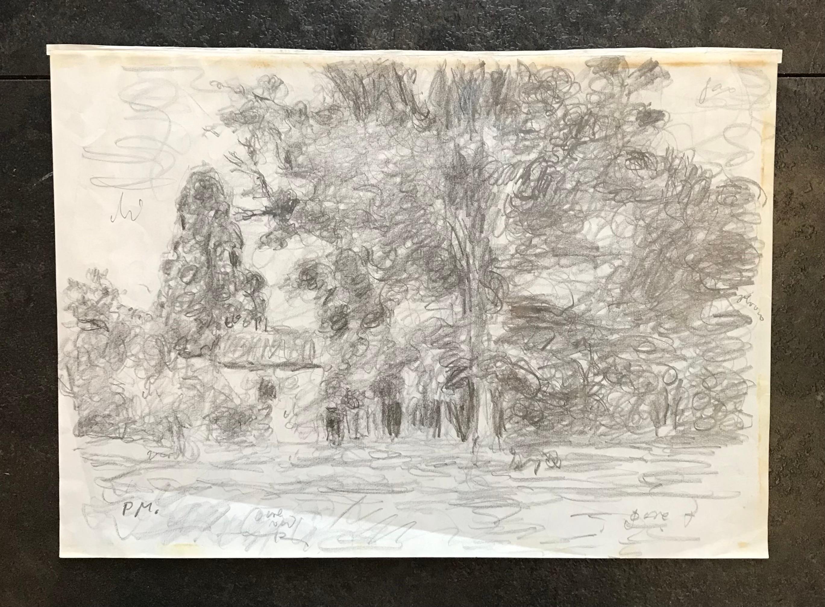 Landscape by Paul Mathey - Pencil on paper 30x43 cm For Sale 3