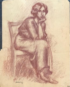 La jeune femme pensive d'Emile Hornung - Pastel sur papier 37x29 cm
