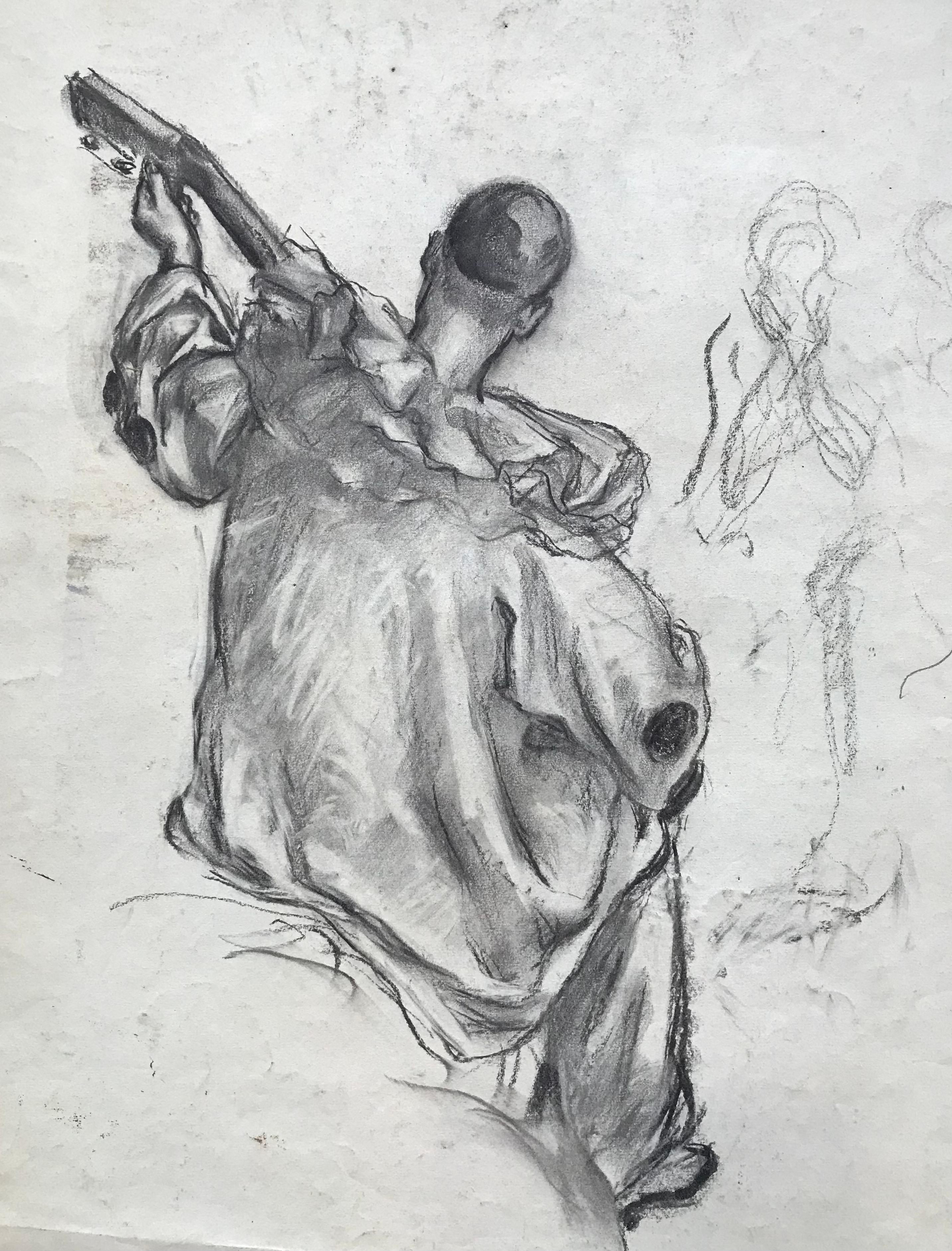 „ Junge Frau in Abendkleid“ von Emile Hornung – Zeichnung 43x57 cm im Angebot 4