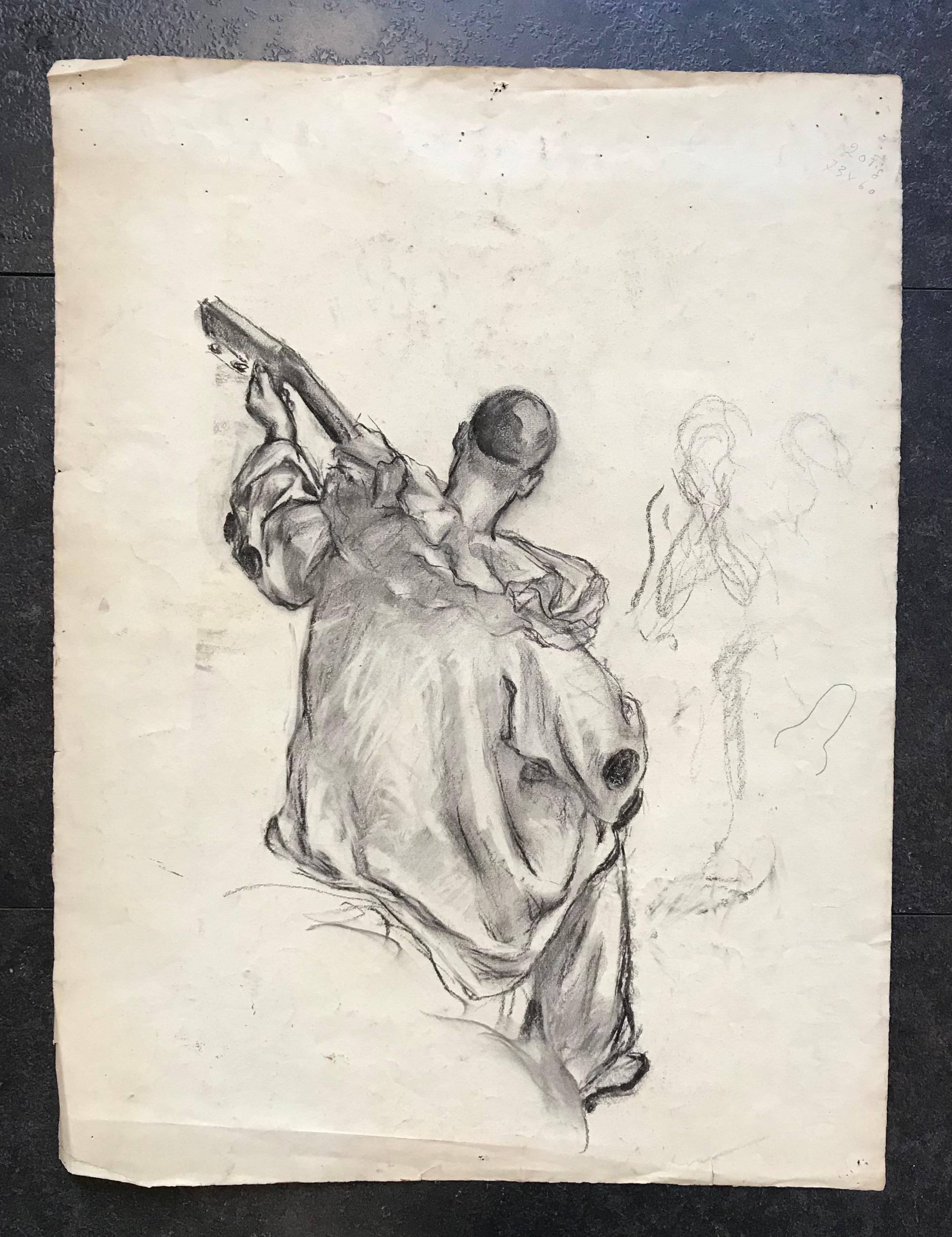 „ Junge Frau in Abendkleid“ von Emile Hornung – Zeichnung 43x57 cm im Angebot 5