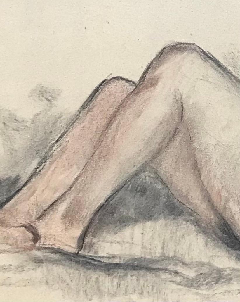 « Lying naked woman » par Emile Hornung - Pastel sur papier 65x49 cm en vente 3