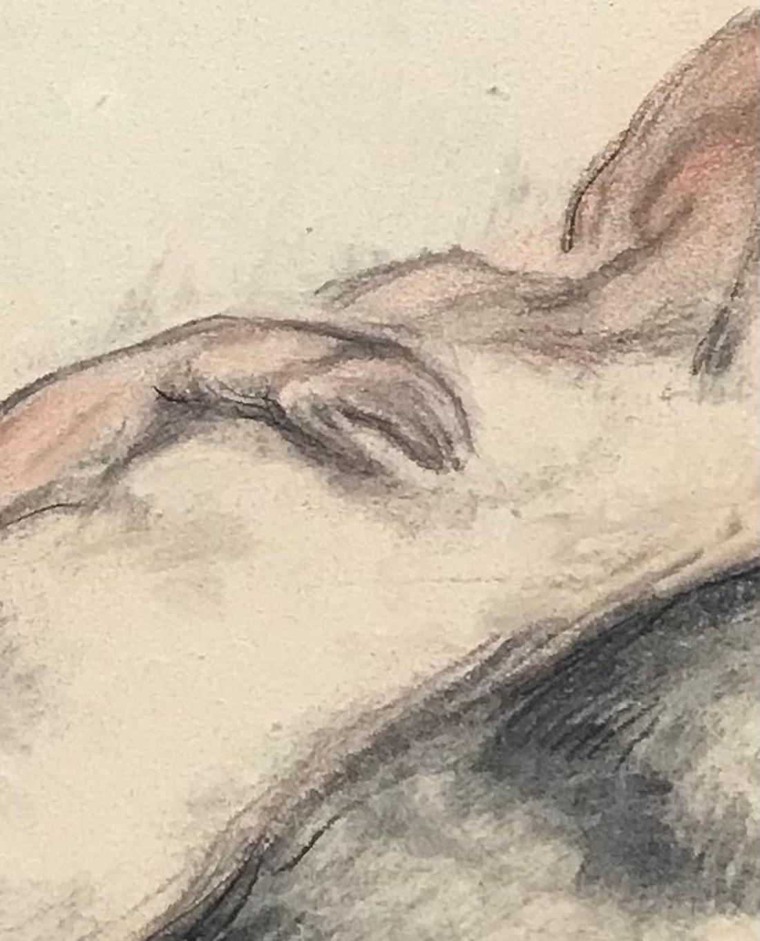 « Lying naked woman » par Emile Hornung - Pastel sur papier 65x49 cm en vente 2