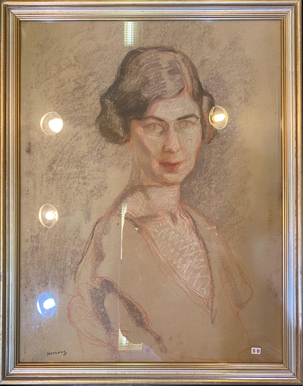 Porträt einer Frau von Emile Hornung - Pastell auf Papier 48x63 cm – Art von Charles Émile Hornung