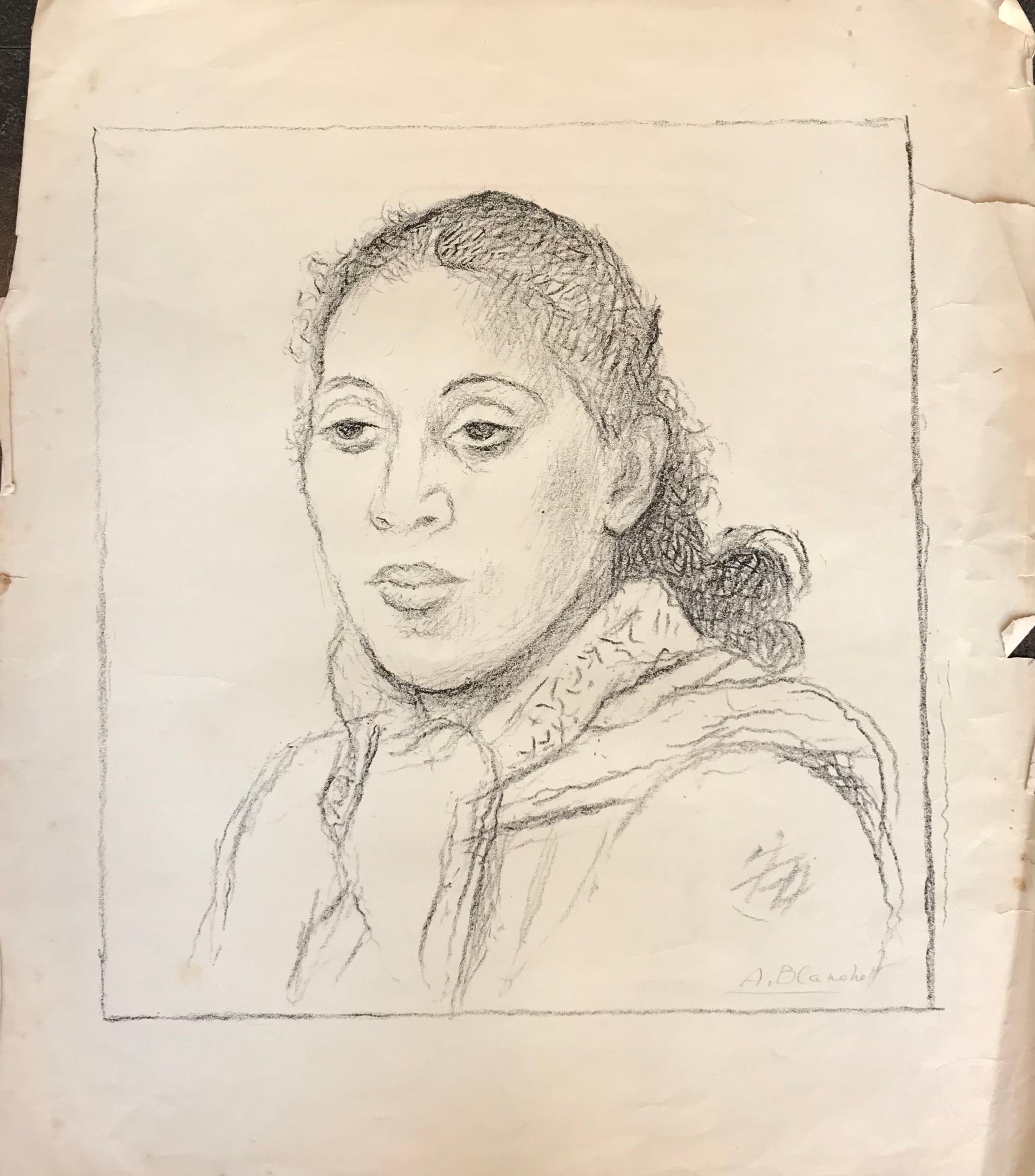 Eine junge Frau von Alexandre Blanchet – Pastell auf Papier, 50x56 cm im Angebot 1