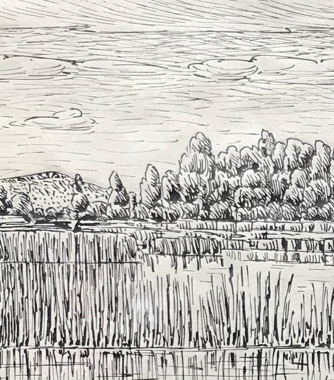 Lake Neuchâtel, Switzerland by Pierre Desaules - Drawing 20x29 cm For Sale 2