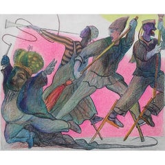Storia del teatro VI. 1992. Carta, acquaforte, matite colorate 24,5x30 cm