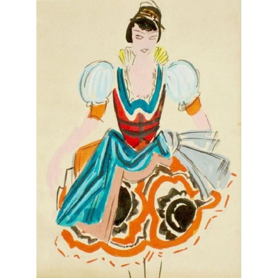 Romans Suta Figurative Art - Costume sketch for ballet "Don Quixote" , * 1931, paper, mixed media, 21x15.5 cm