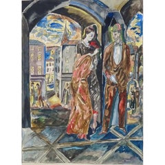 Matchmaker, street ladies and men. 1936, paper, watercolor, 33.5x25.5 cm
