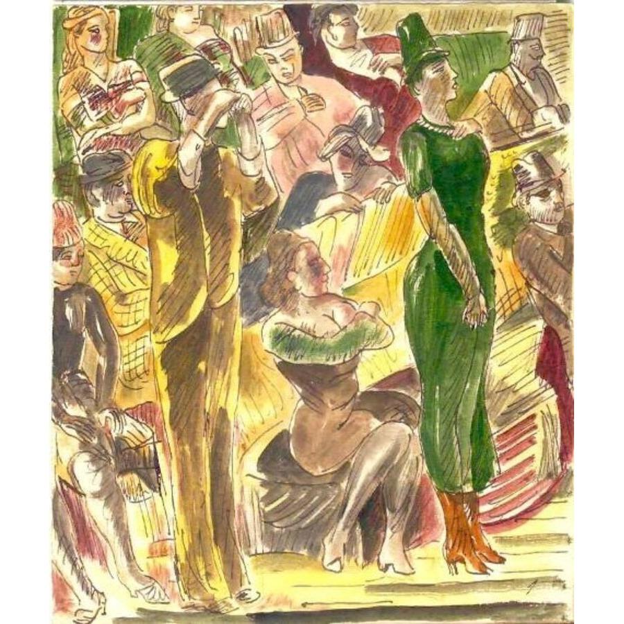 Adolfs Zardinsh Figurative Art - The audience - closer. 1948, paper, mixed technique, 17.2x14.4 cm