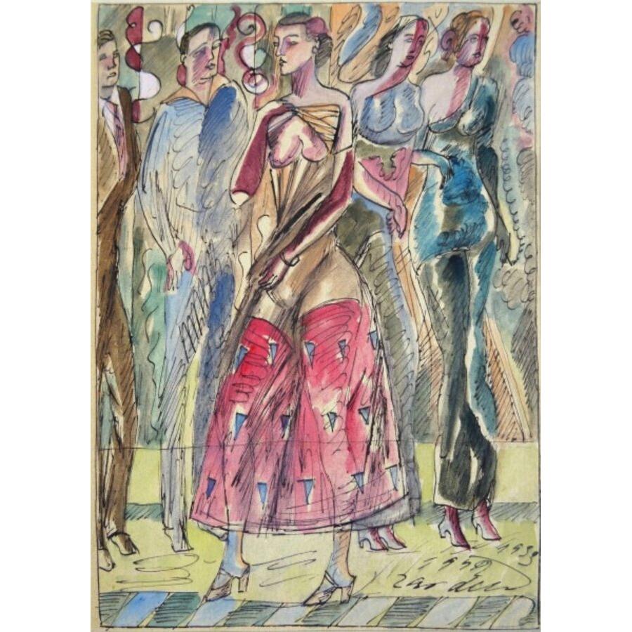 Adolfs Zardinsh Figurative Art - Dancer. 1932, paper, mixed technique, 26.5x19 cm