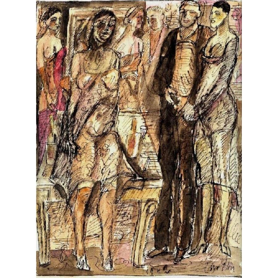 Adolfs Zardinsh Abstract Drawing - Pub-crawler. 1942, mixed media on paper, 30x23.3 cm
