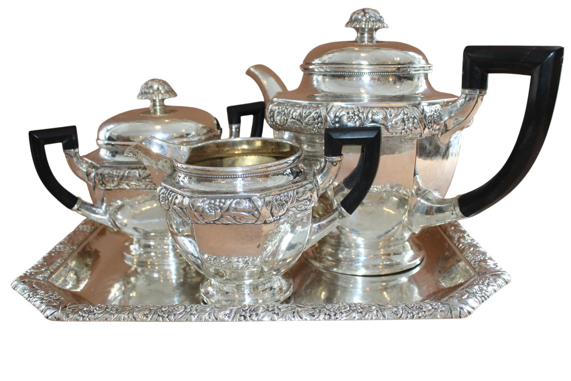 Antique art deco Sterling Silver tea service - Art by Laurits Berth