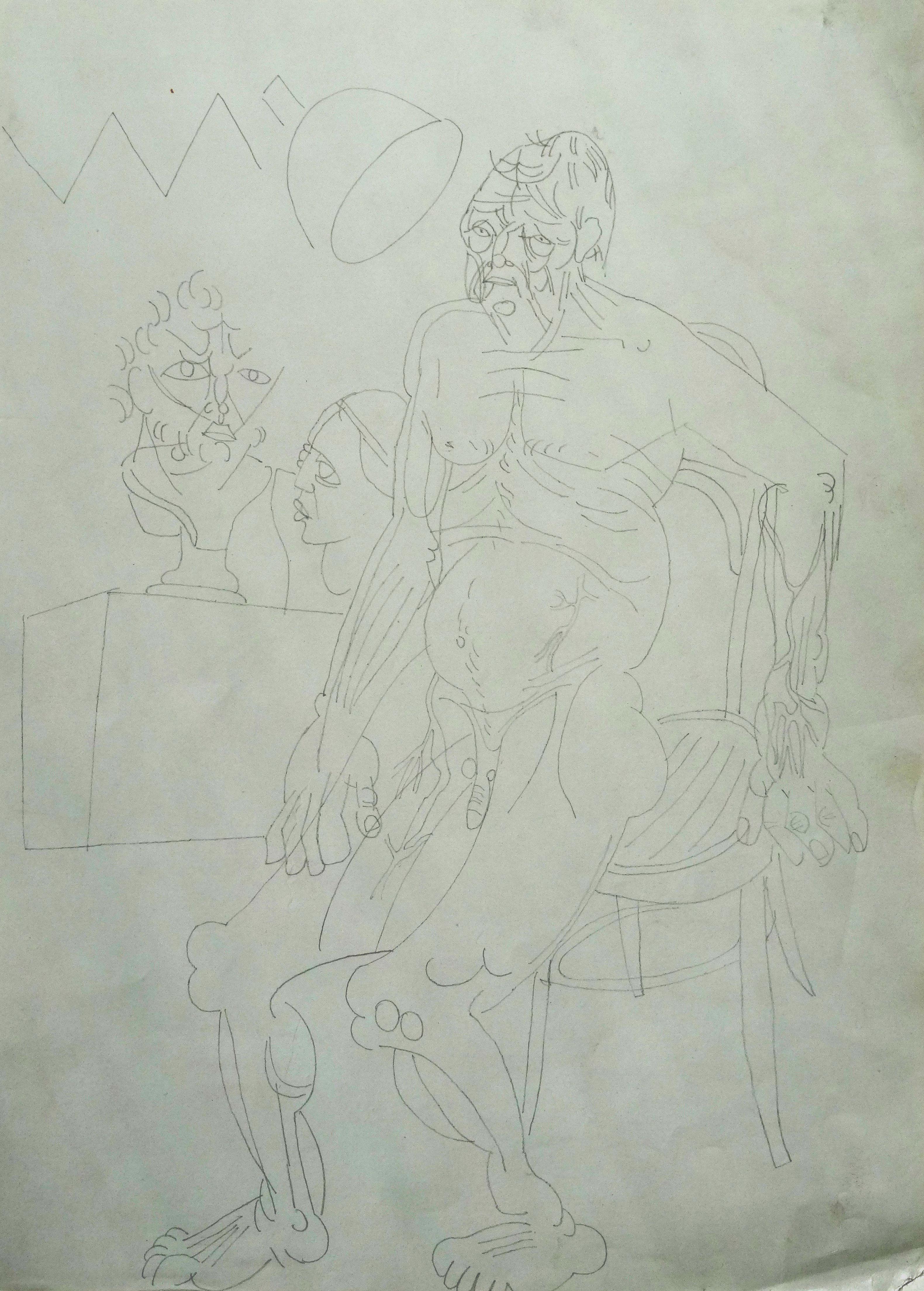 Man`s study. 1968. Paper, pencil, 35x25 cm