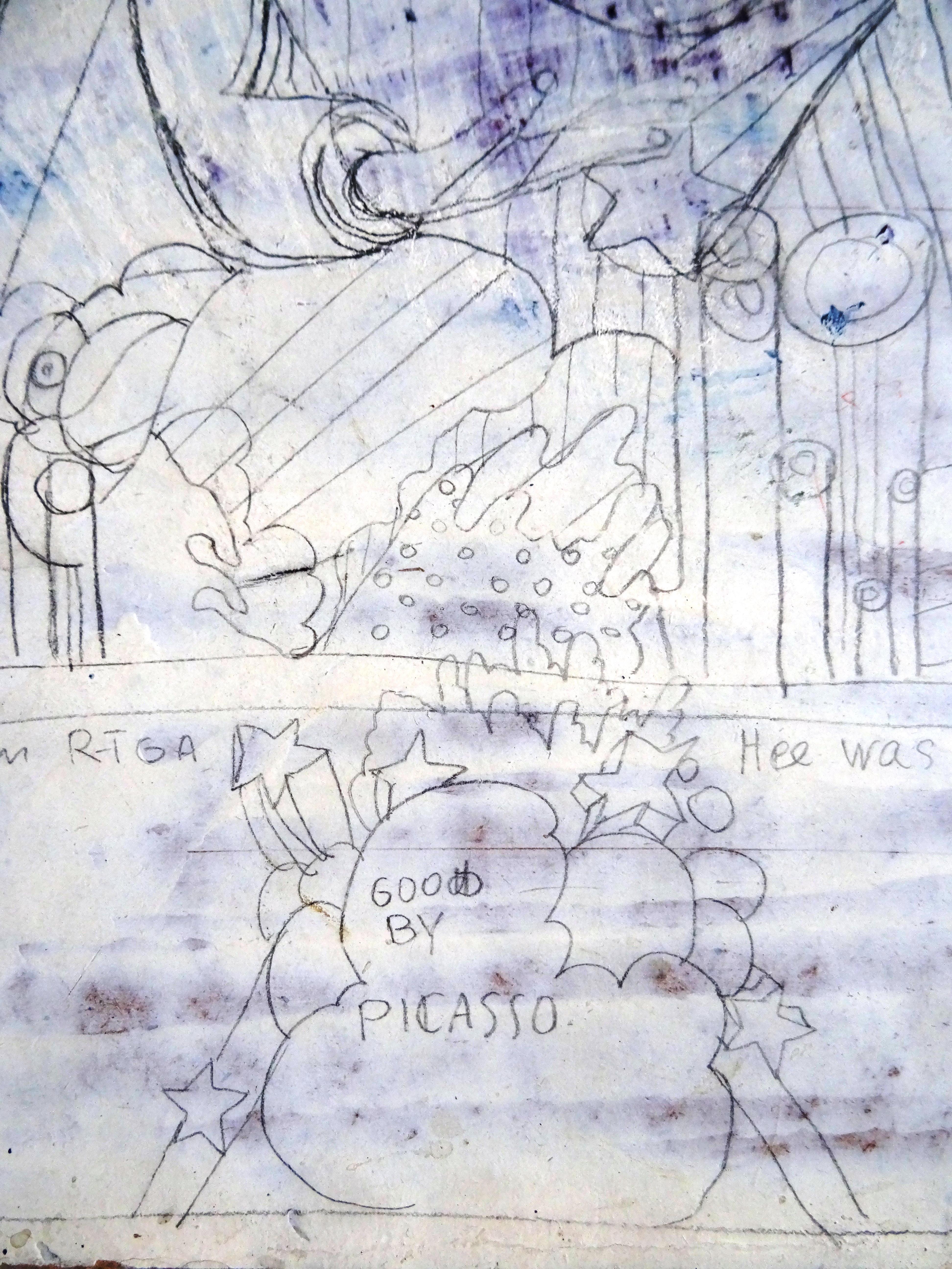 Auf Wiedersehen Picasso. Kartenkarton, Bleistift, 31x20 cm – Art von Vladimir Glushenkov 