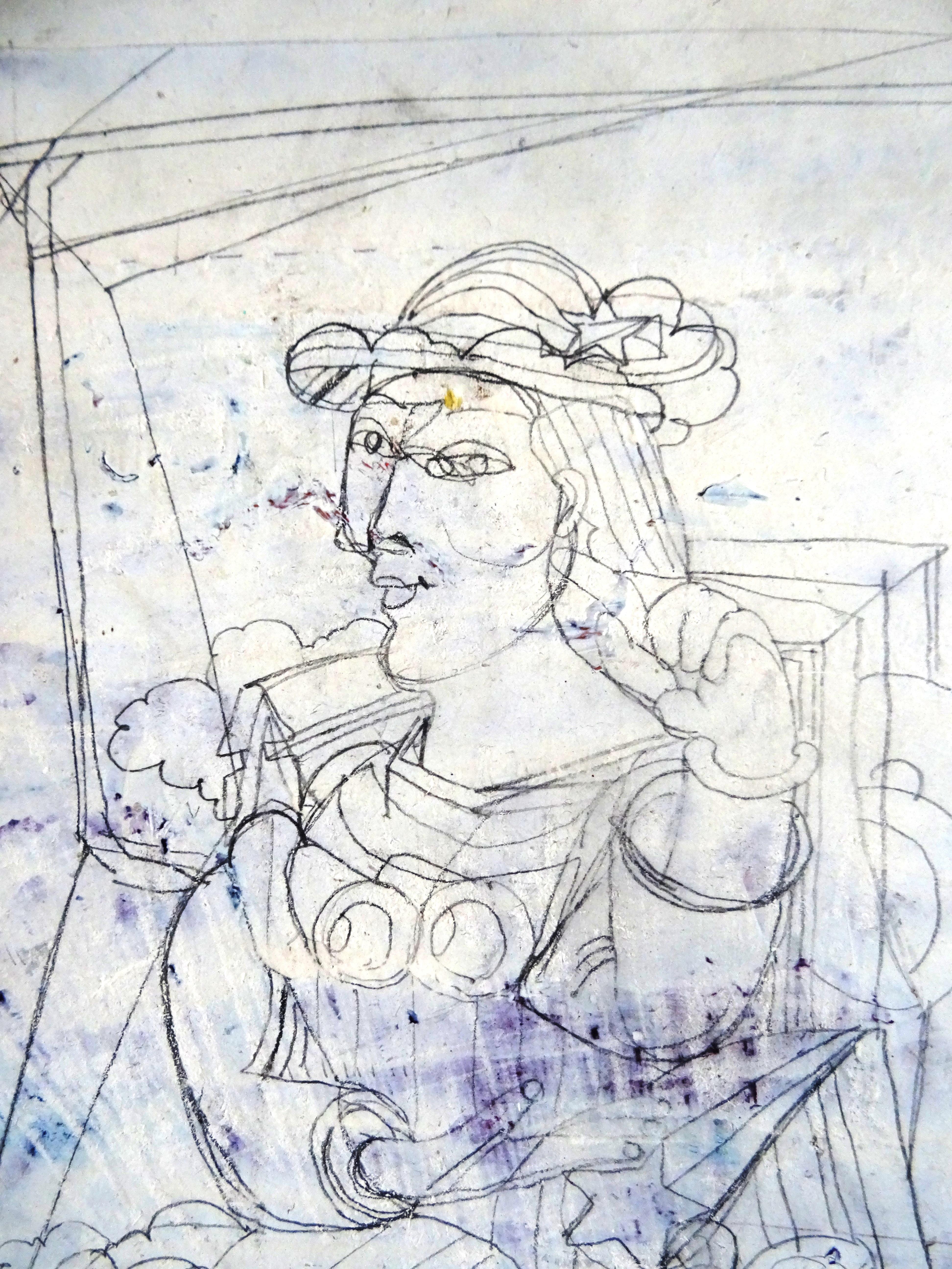 Auf Wiedersehen Picasso. Kartenkarton, Bleistift, 31x20 cm (Impressionismus), Art, von Vladimir Glushenkov 