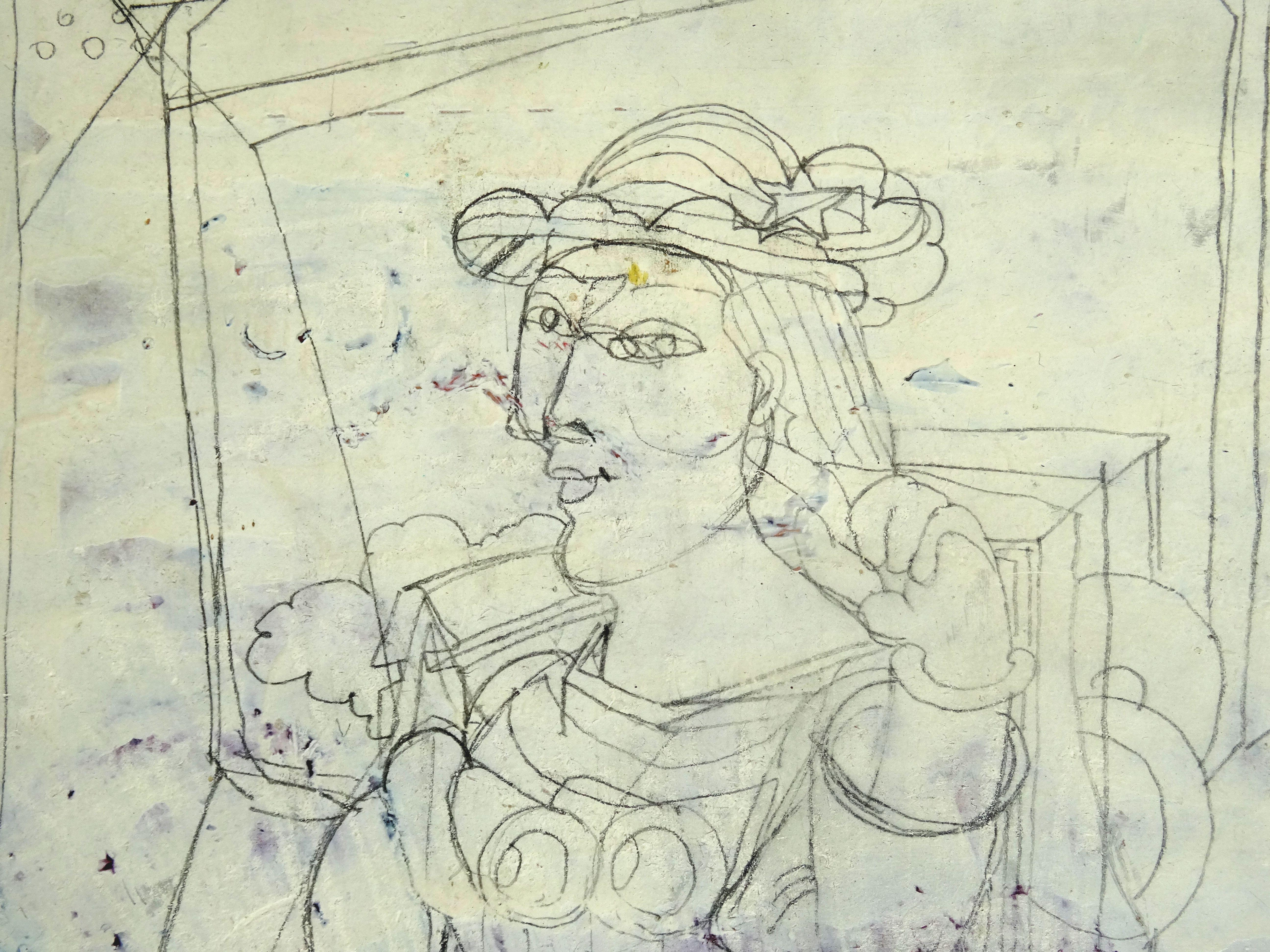 Auf Wiedersehen Picasso. Kartenkarton, Bleistift, 31x20 cm (Grau), Figurative Art, von Vladimir Glushenkov 