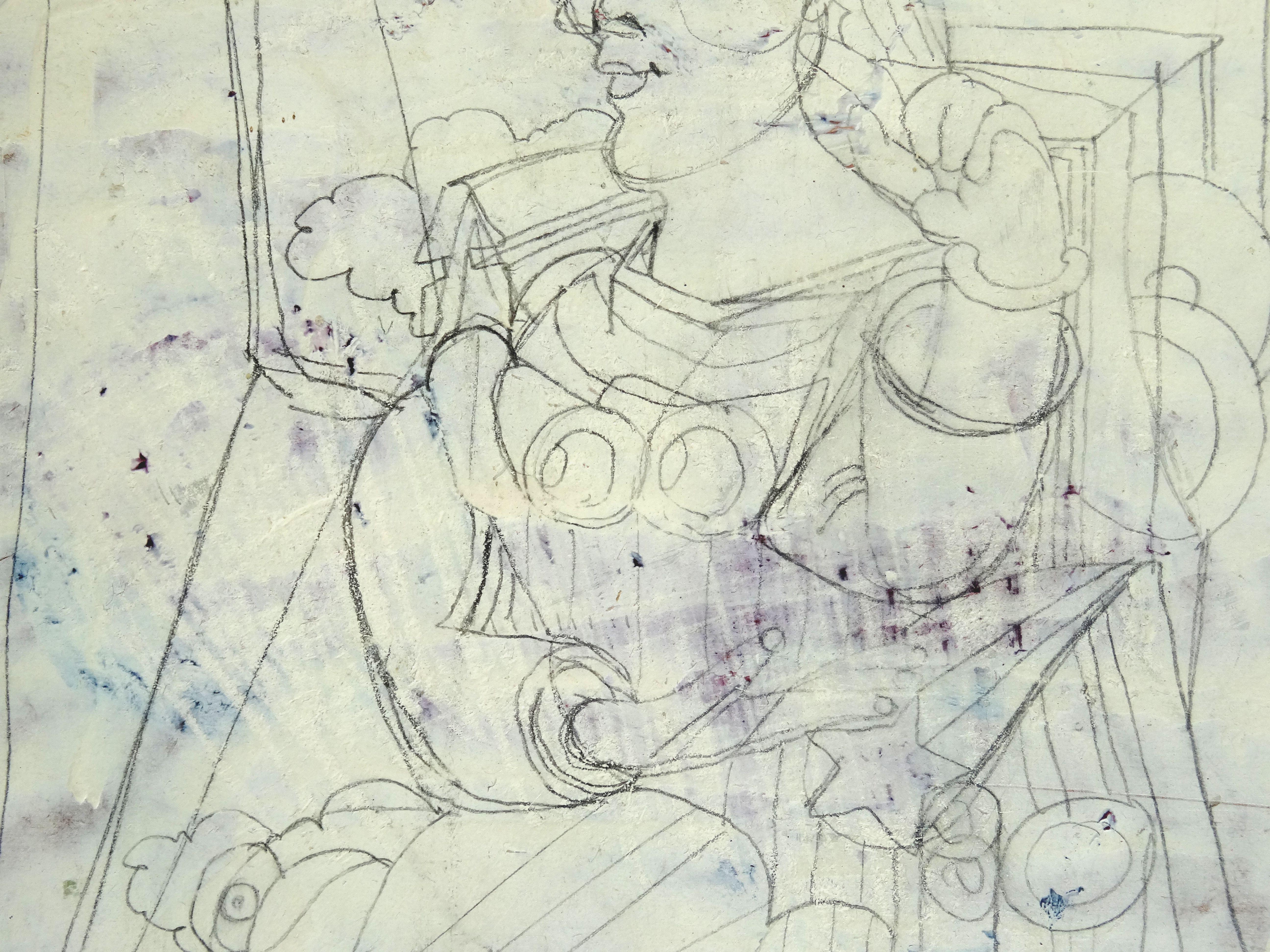 Auf Wiedersehen Picasso. Kartenkarton, Bleistift, 31x20 cm im Angebot 2